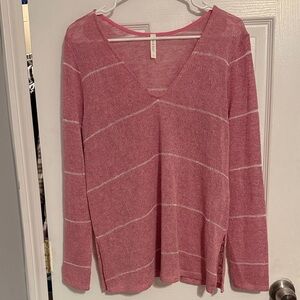 Elegant Pink Striped V-Neck Long Sleeve Top